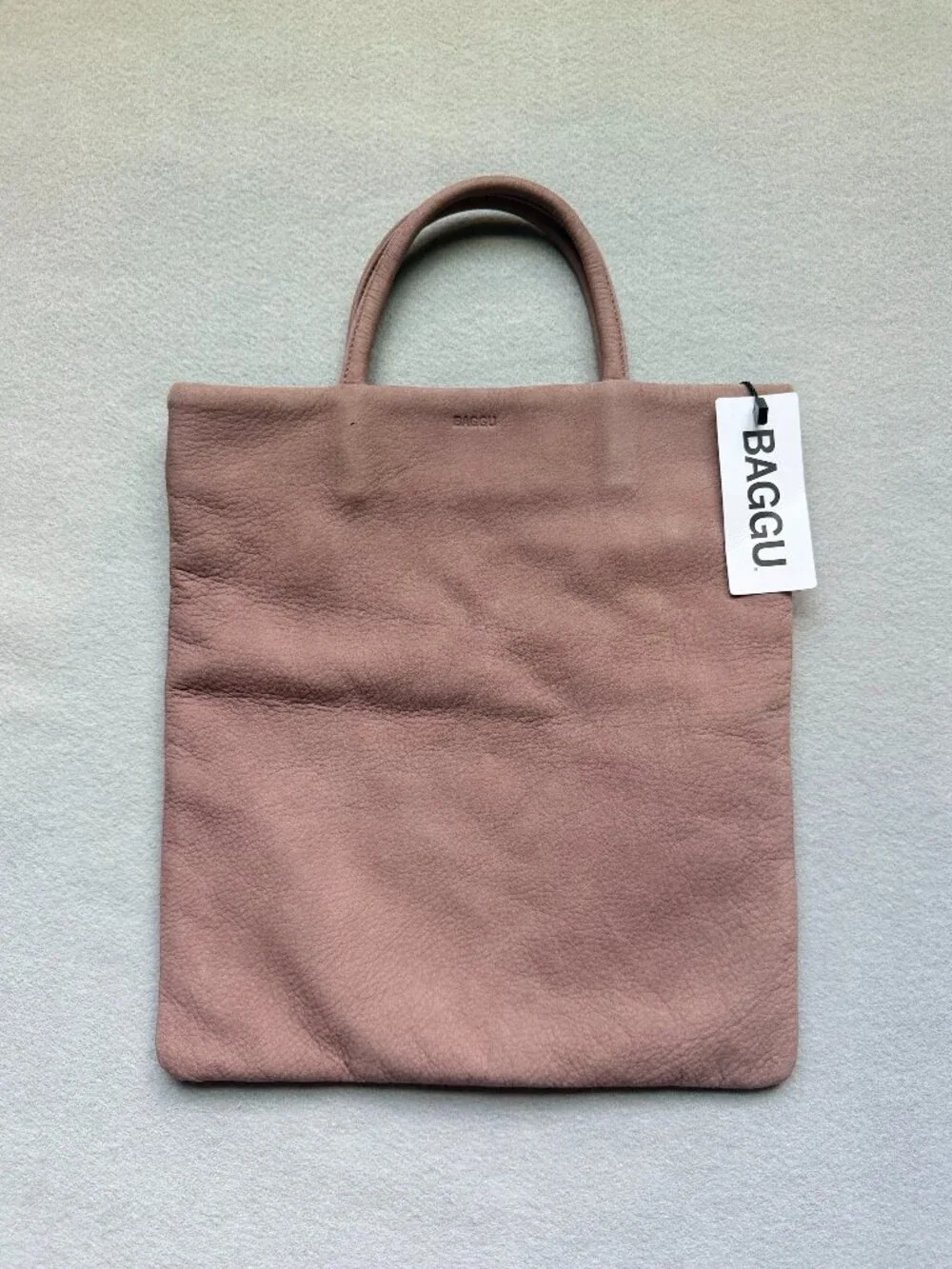 BAGGU Natural Milled Leather Tote Bag NWT Taupe Blush USA Made
